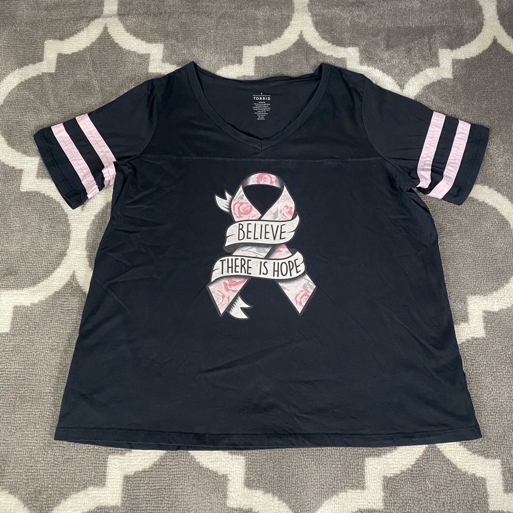 Torrid Tshirt Womens 2X Breast Cancer Ribbon Vneck Shirt Black Pink